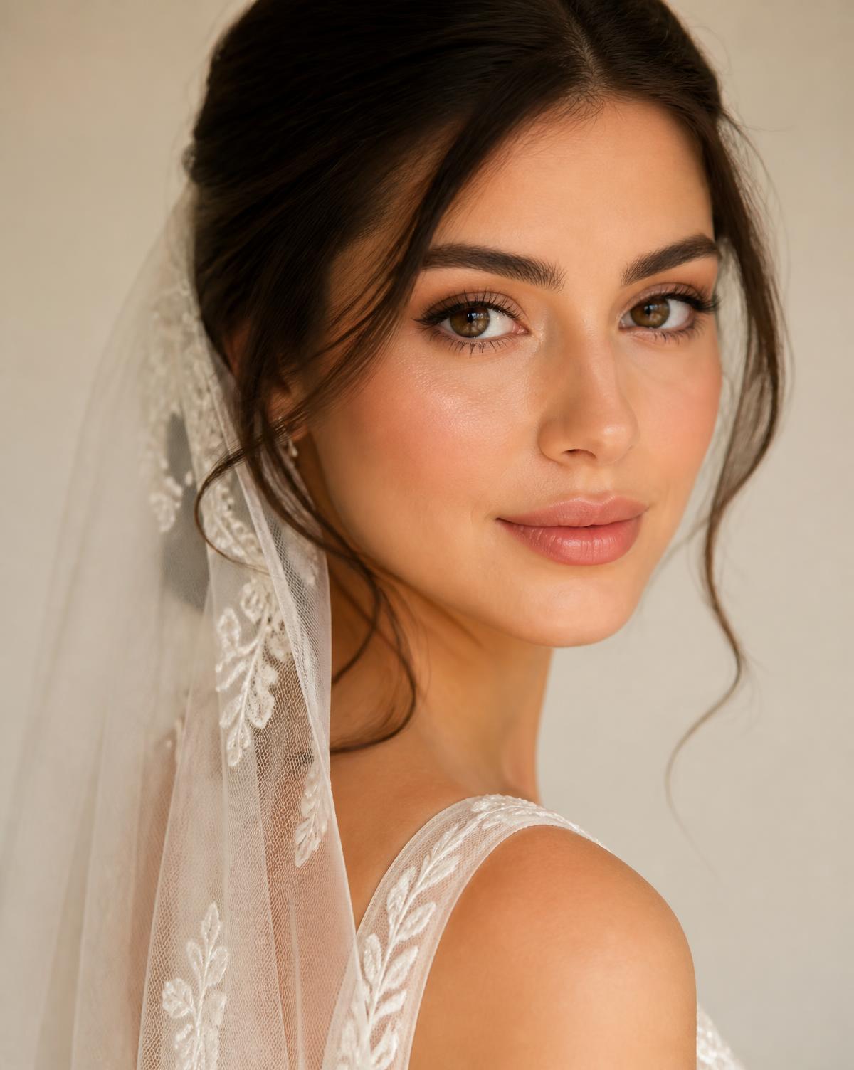 Make-up sposa in Ticino: sposa con trucco naturale e velo di pizzo
